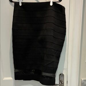 Express Textured Black Pencil Skirt with Sheer Hem Stripe👵MT